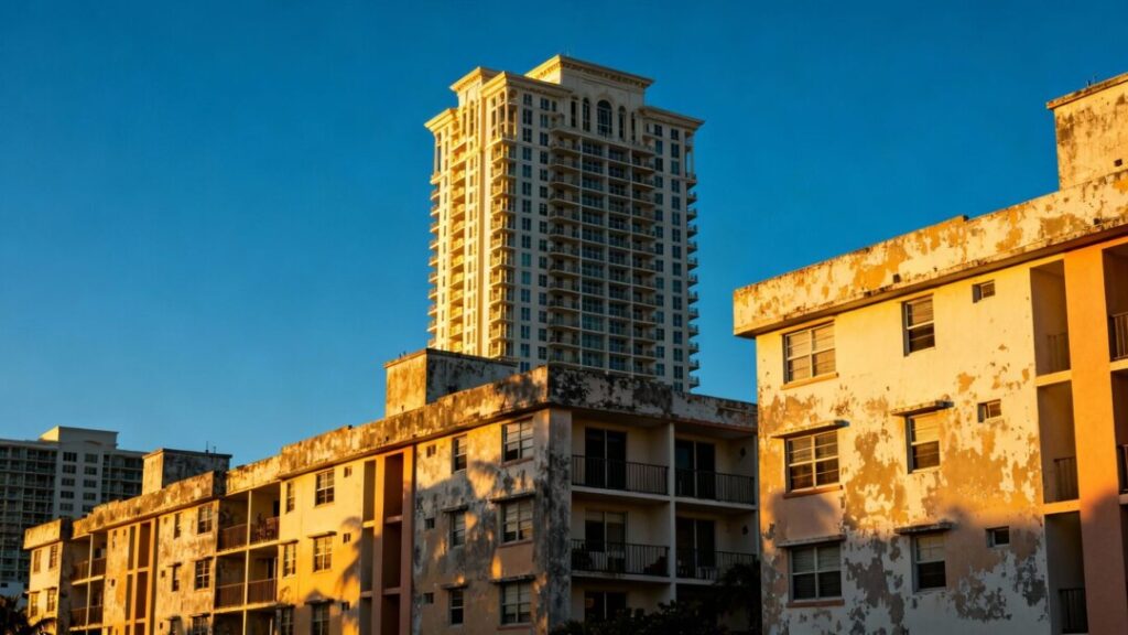 Luxury high-rise versus older condominiums in South Florida.