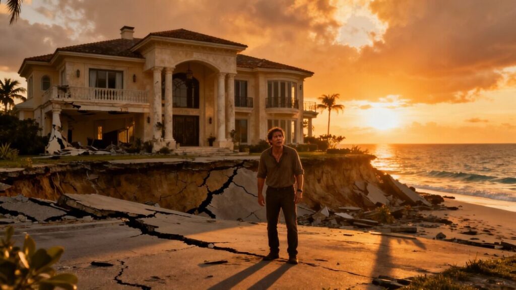 Miami mansion with cracked foundation and worried homeowner.