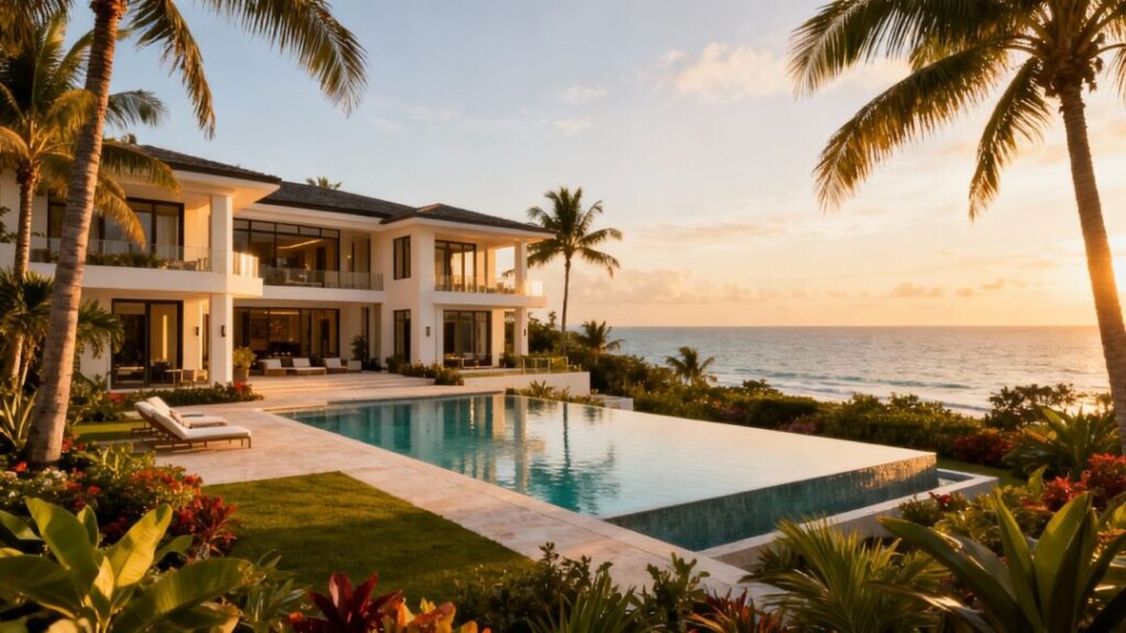 Luxurious Miami mansion with infinity pool and ocean view.