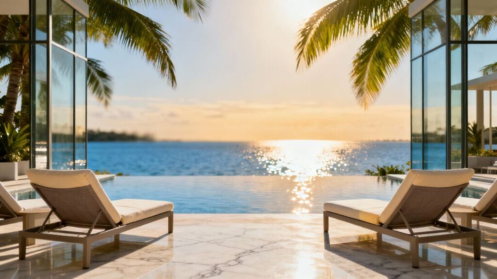 Luxurious pool area at Ponce Park Residences, Coral Gables.