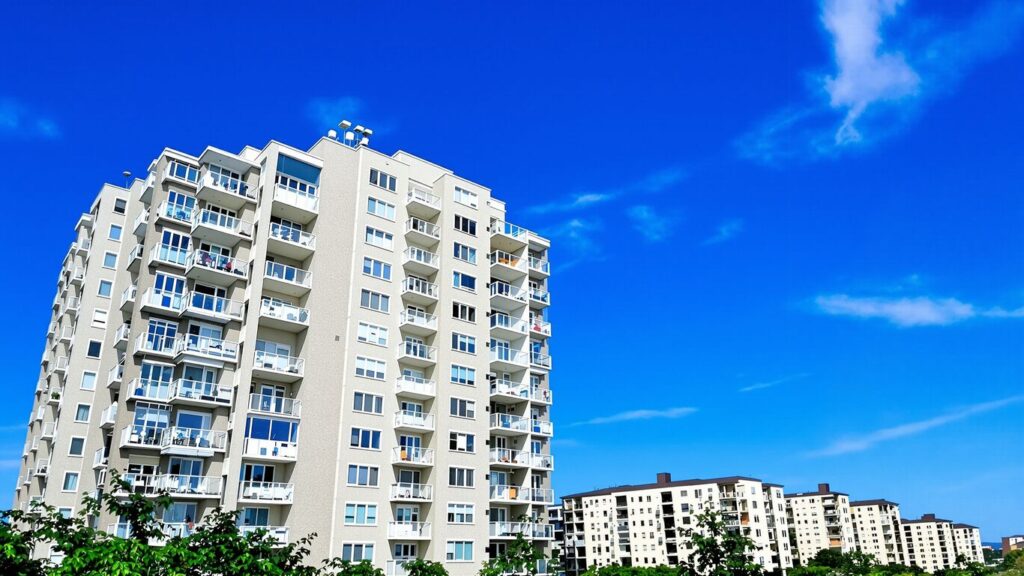 Florida condominium buildings under a bright sunny sky.