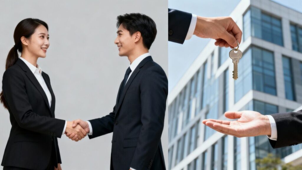 Handshake and key exchange for commercial lease.