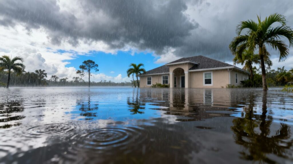 Florida home affected by floodwaters and rain.