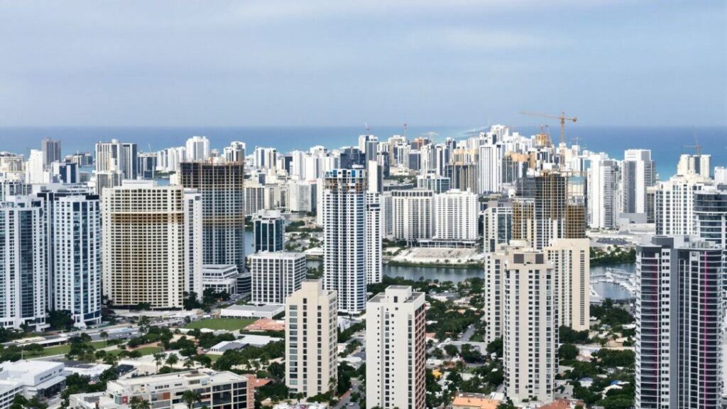 Miami skyline with many buildings, some under construction.