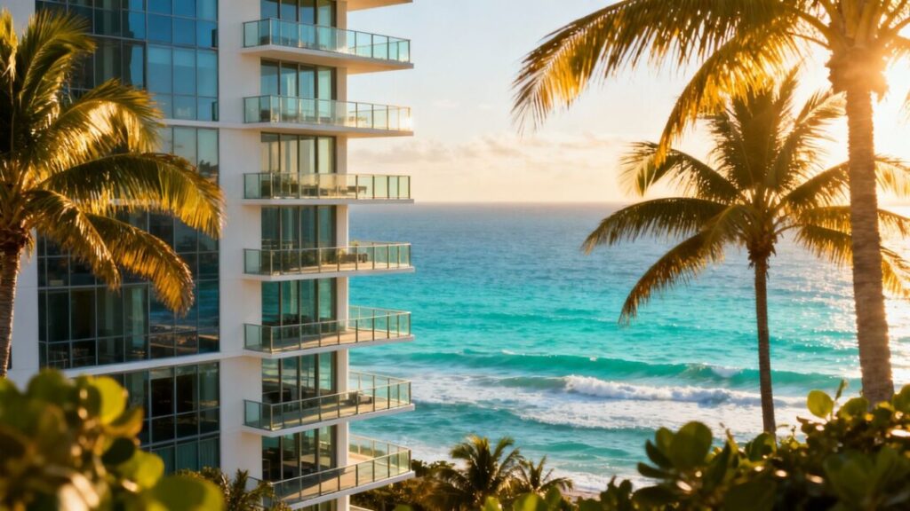 Luxury condo tower overlooking ocean in South Florida