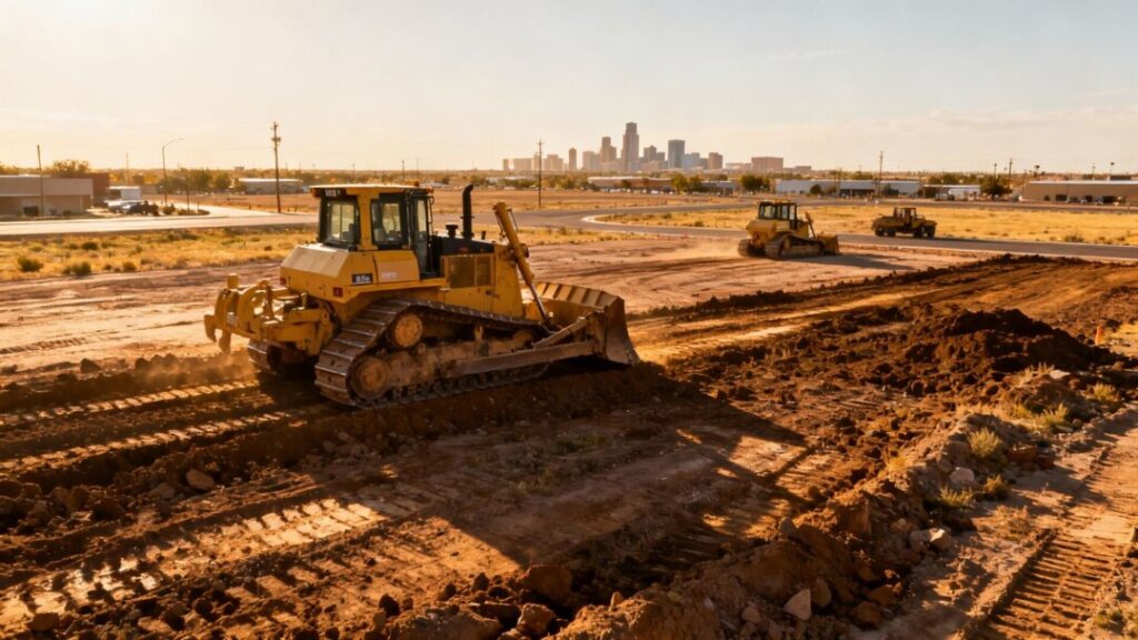 Aerial view of Mesquite's former Sears site undergoing transformation.
