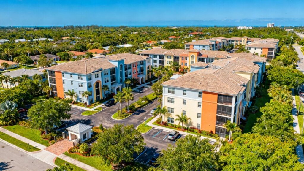 Riviera Beach affordable housing development with apartment buildings.