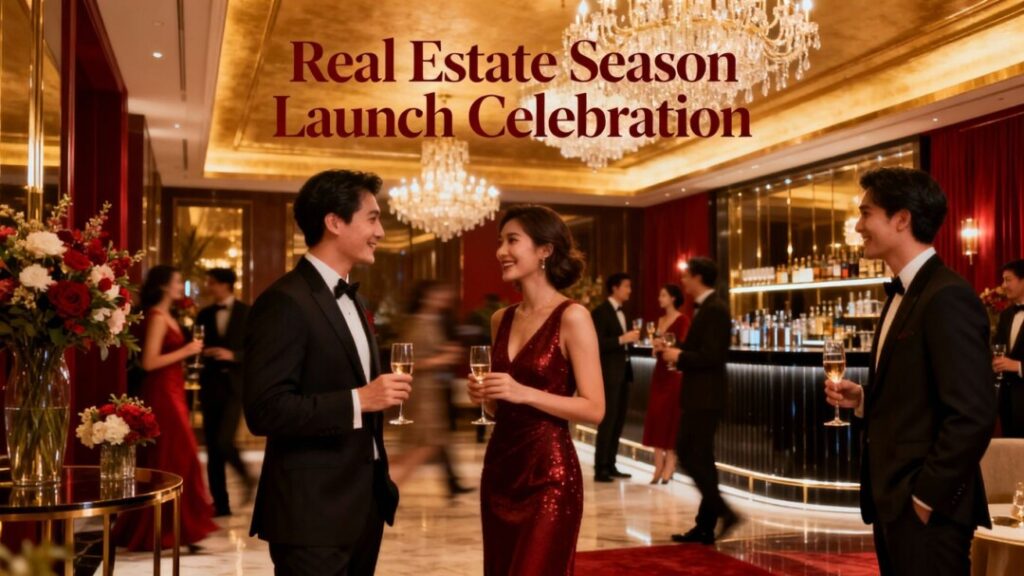 Elegant cocktail reception for real estate season launch.
