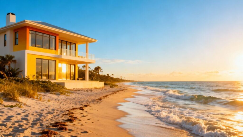 Florida coast with house and ocean.