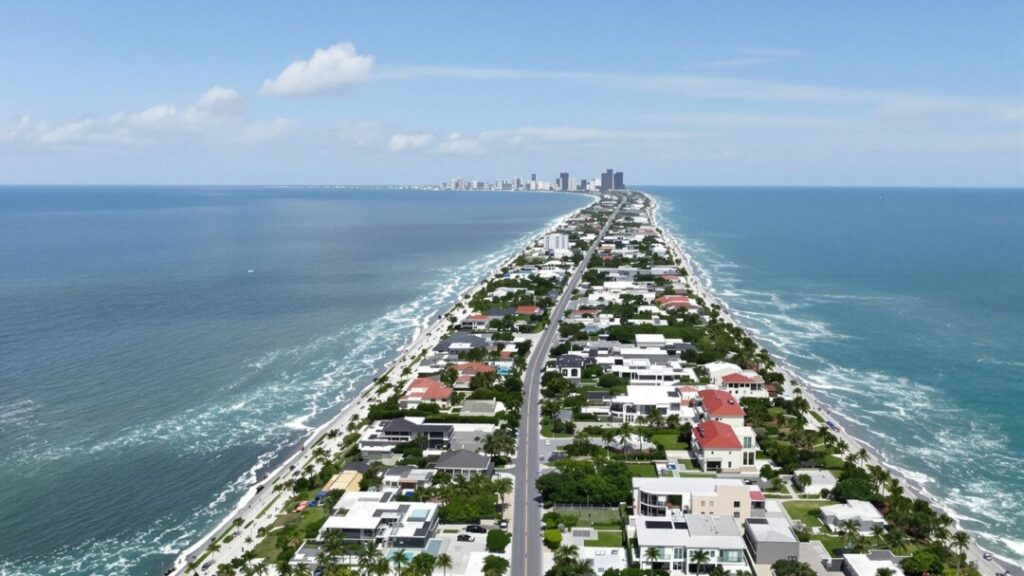 Florida homes with varying conditions along a sunny coast.