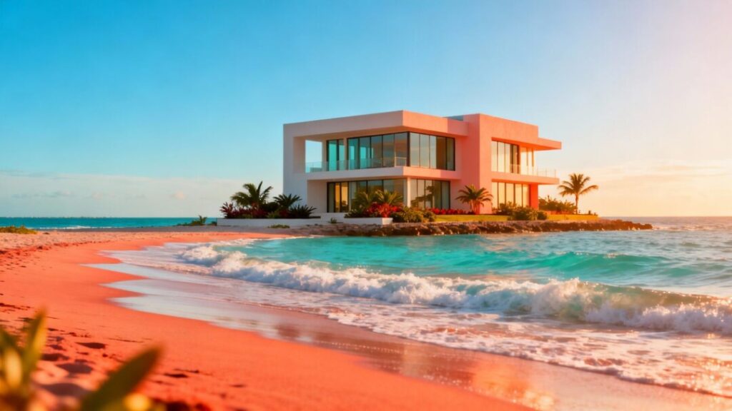 Florida coast with house and ocean.