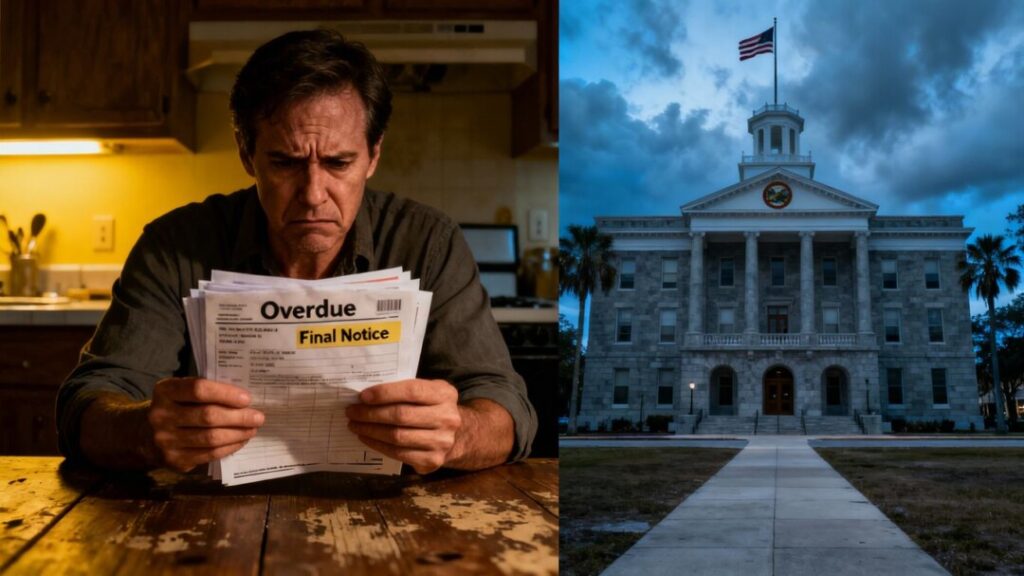 Florida capitol building and worried homeowner