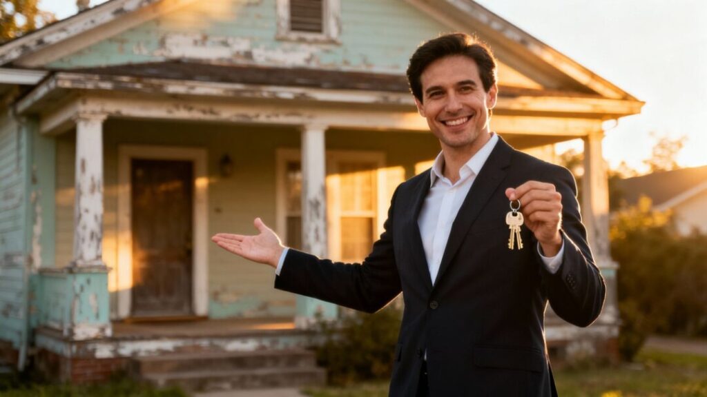 Realtor offering keys to a foreclosure home.