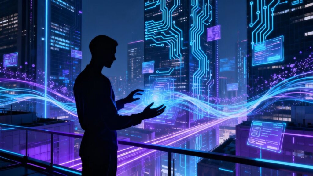 AI navigating real estate market with data insights.