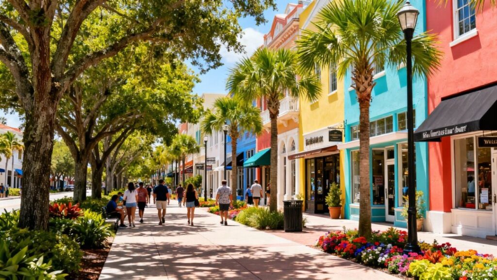People walking on a sunny street in South Tampa.
