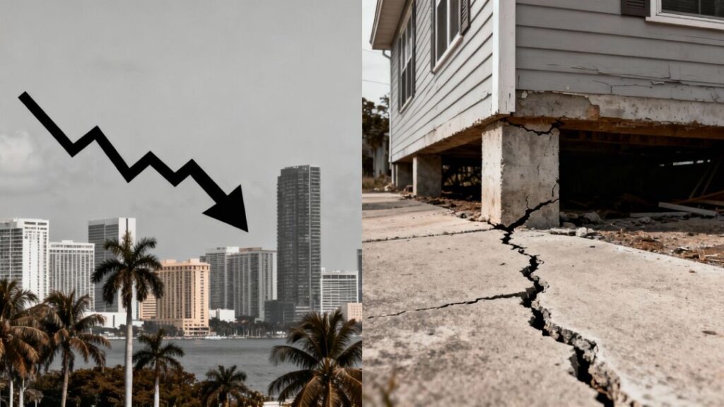 Florida housing market decline with cracked house.