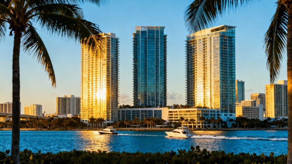 New modern towers on Miami waterfront skyline