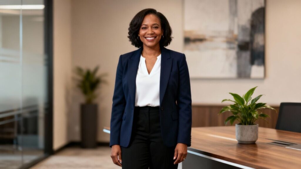 [Tracey Royal] in a professional office setting.