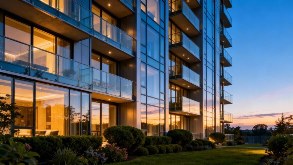 Luxury condominiums in Hollywood at twilight.