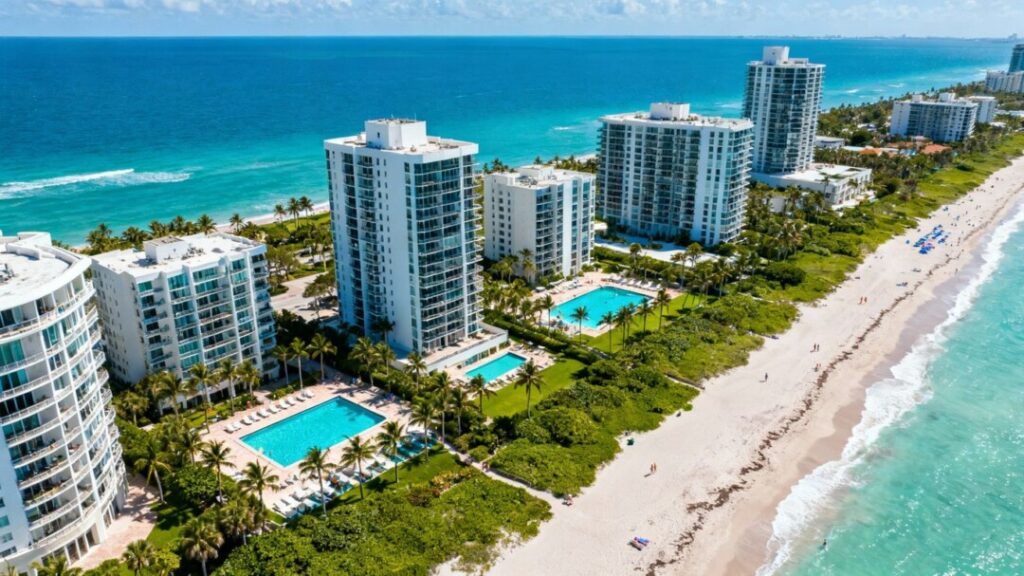 Luxury beachfront condos on Palm Beach coastline