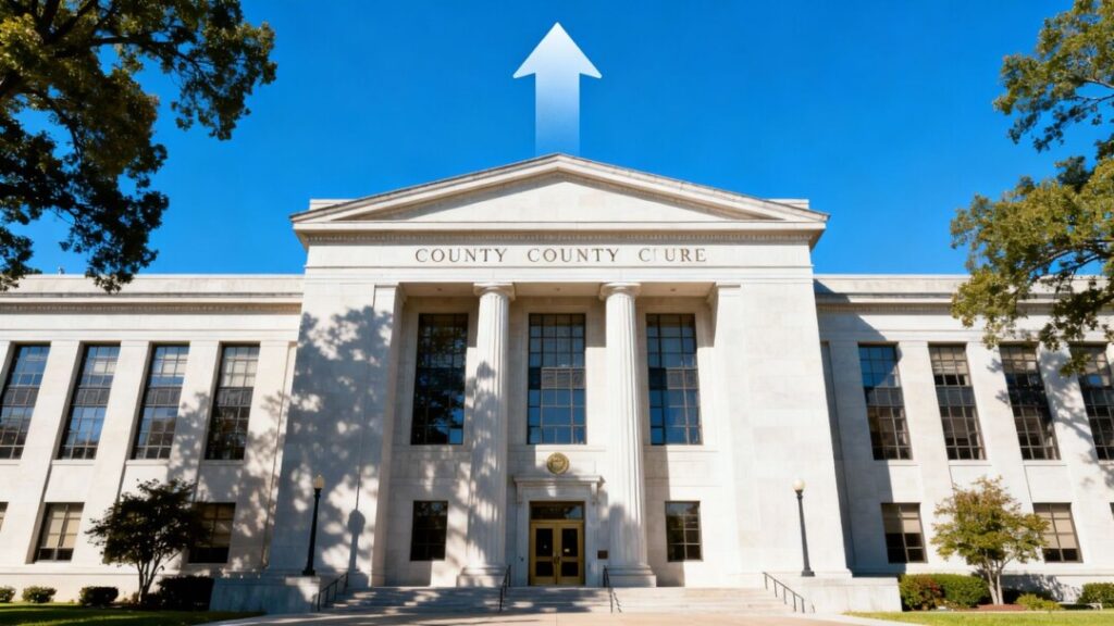 Hillsborough County Prepares for Sales Tax Hike in June 2025 Hillsborough County building with upward financial trend graphic.