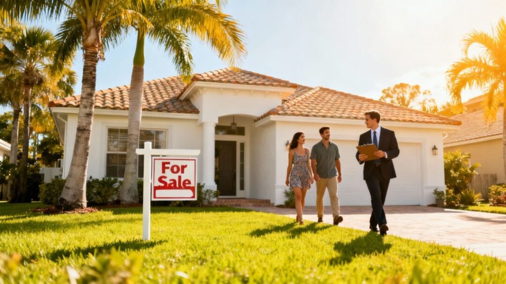 Appraiser and buyers outside Florida home for sale