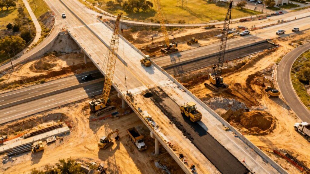 San Antonio highway construction site with heavy machinery.