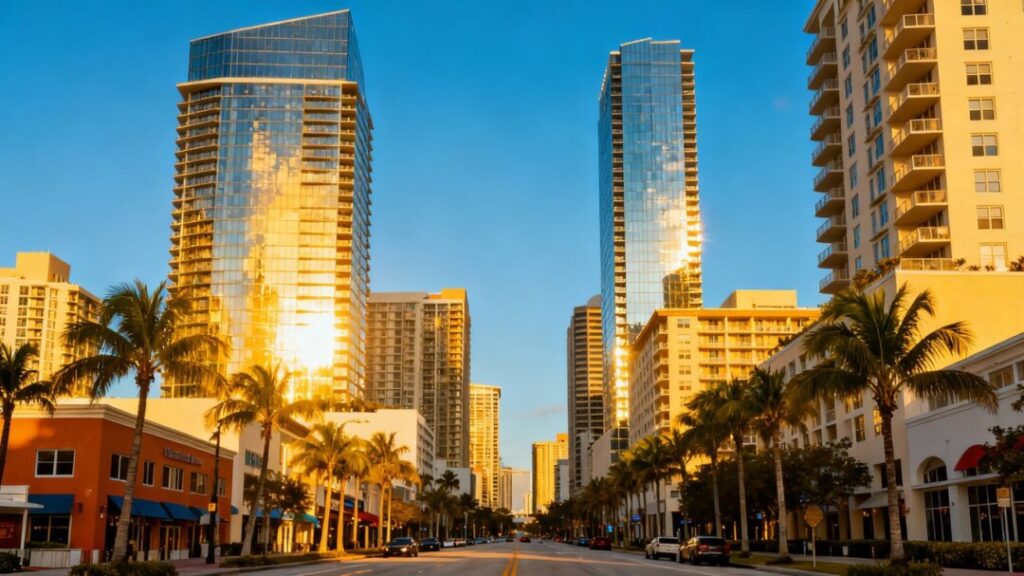 Florida city skyline with diverse real estate buildings