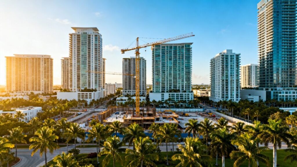 Skyline of Broward County with busy construction activity