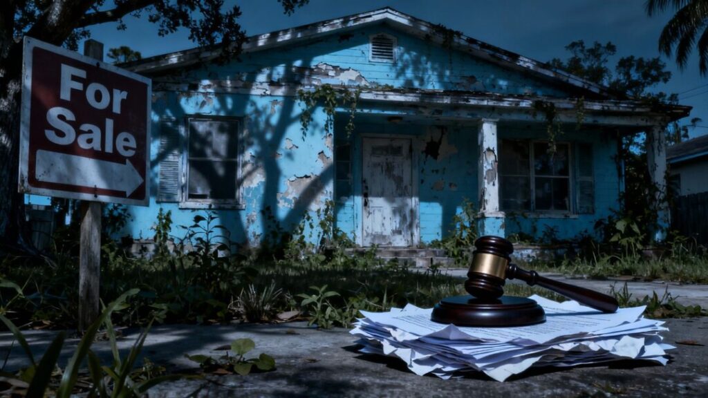 Florida home with legal documents and gavel.