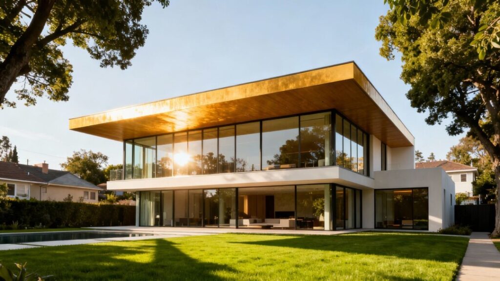 Modern Tampa new construction home with large windows.