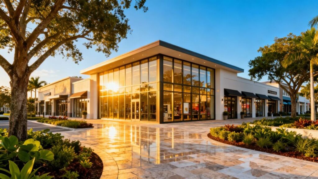 Galleria Mall exterior with blue sky.