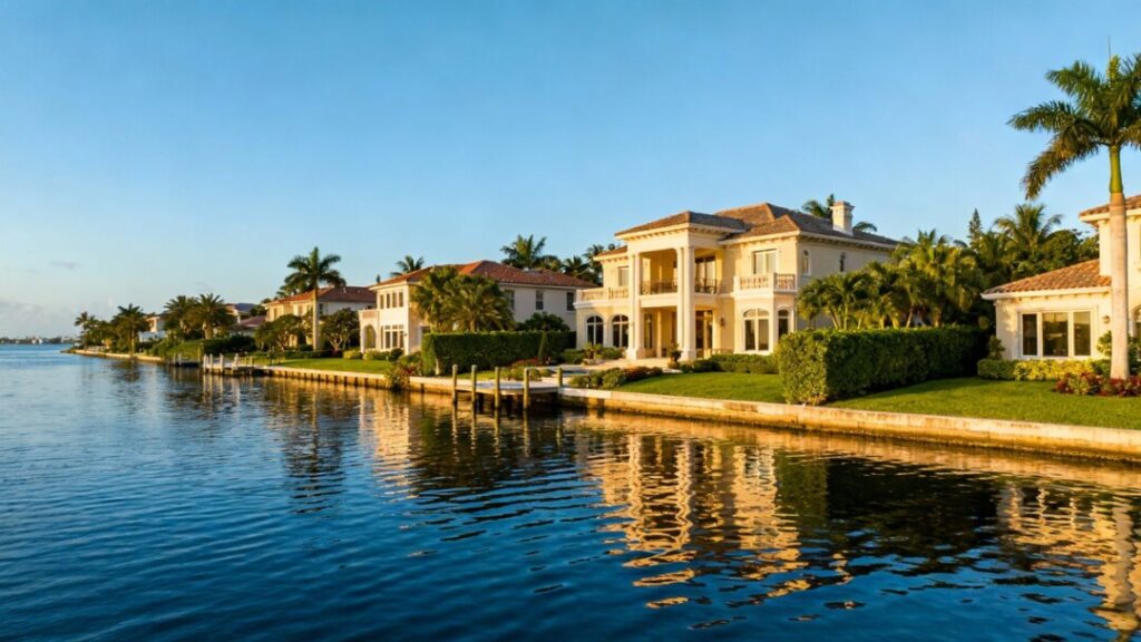 Northeast Broward waterfront homes with calm water and clear sky.