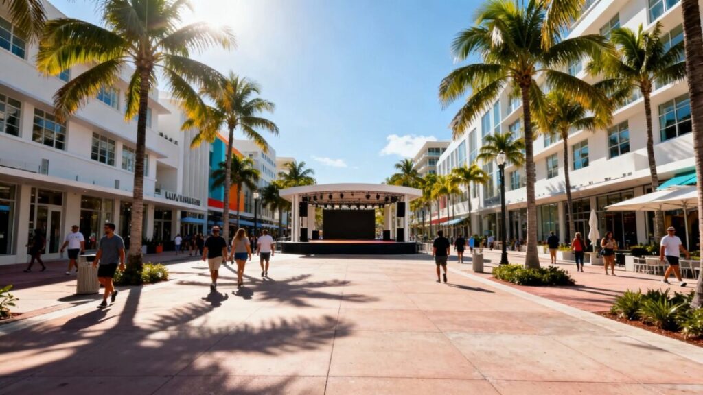 Lincoln Road pedestrian zone and performance space in Miami Beach.