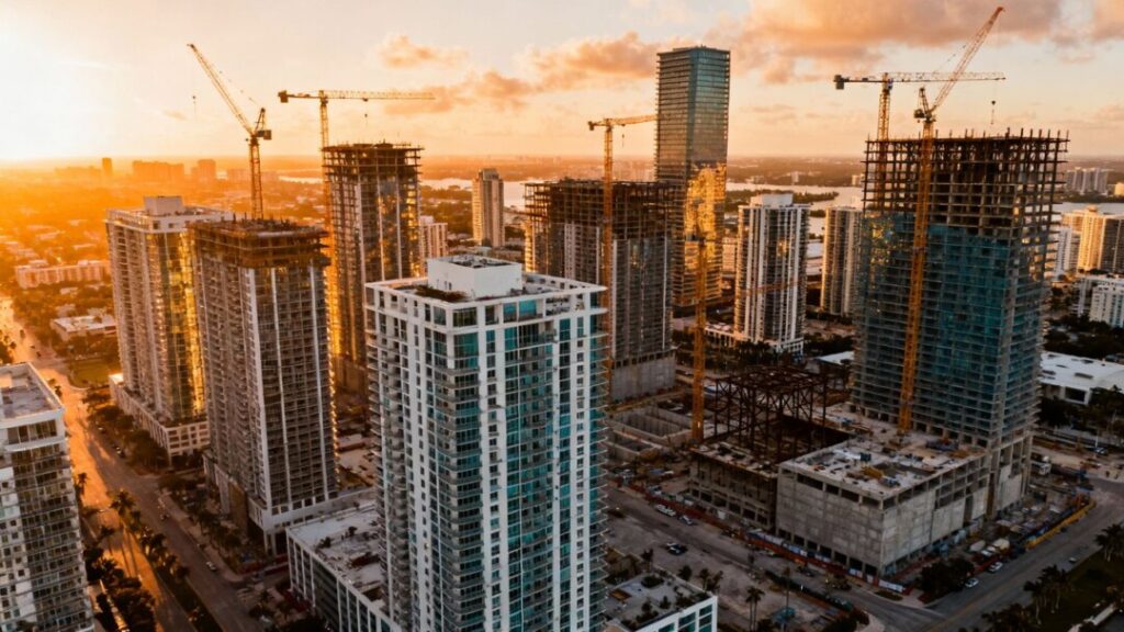 Miami skyline with new residential and mixed-use construction.