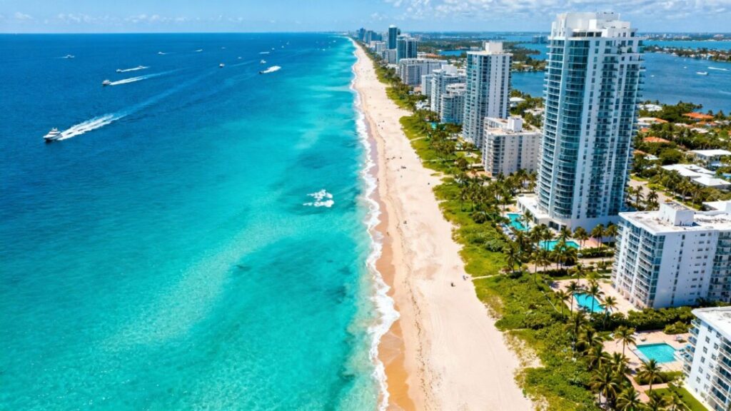 South Florida coastline with luxury condos and beaches.
