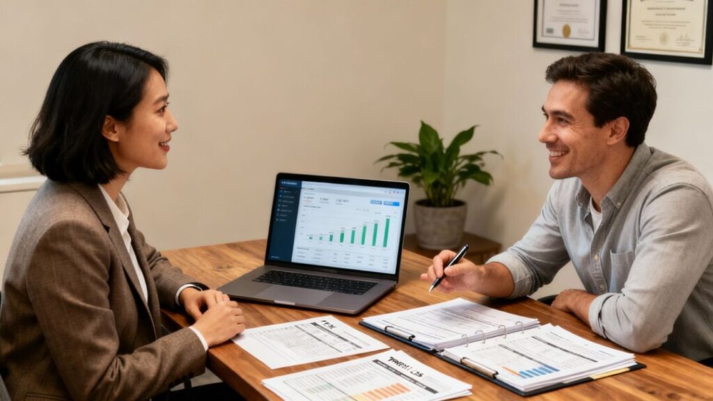 Self-employed person meeting a mortgage advisor