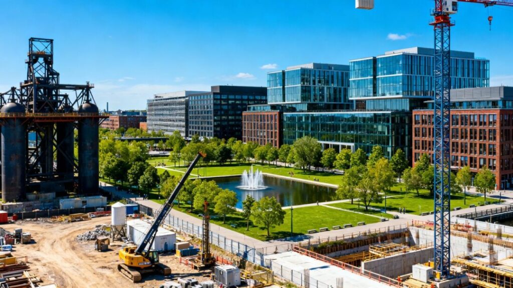 PPF Real Estate Holding Invests in Tampa’s Transformative Gasworx Development Tampa Gasworx development construction site with modern buildings.