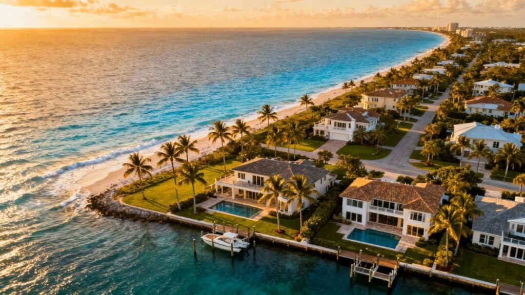 Aerial view of luxury Florida homes and coastline
