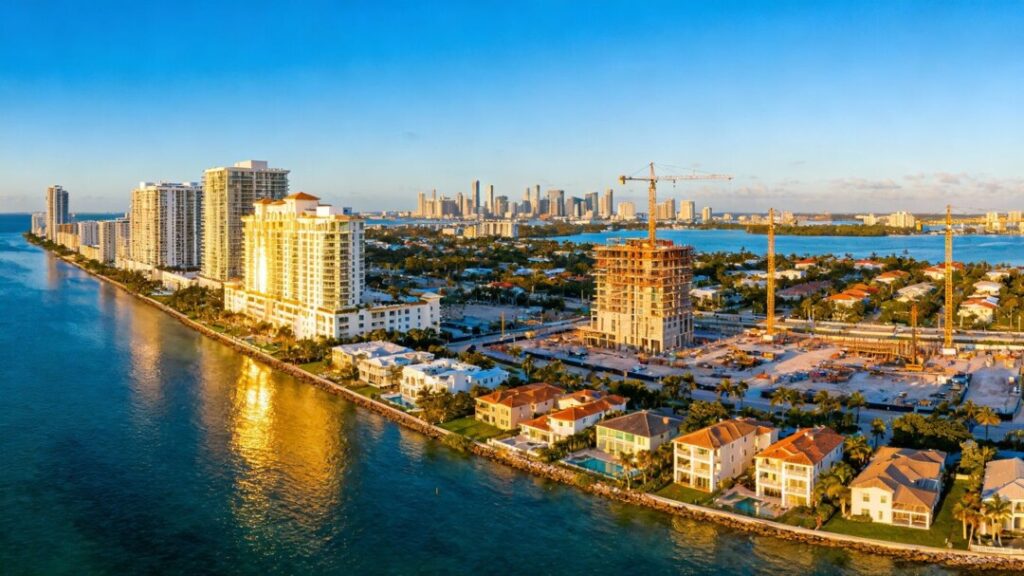 Florida coast with new luxury condos and construction.