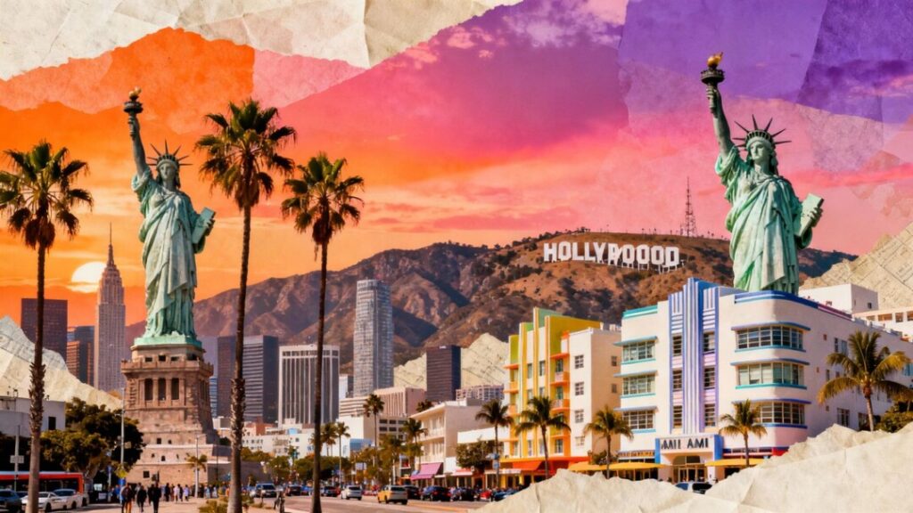 American cities and dream destinations collage.