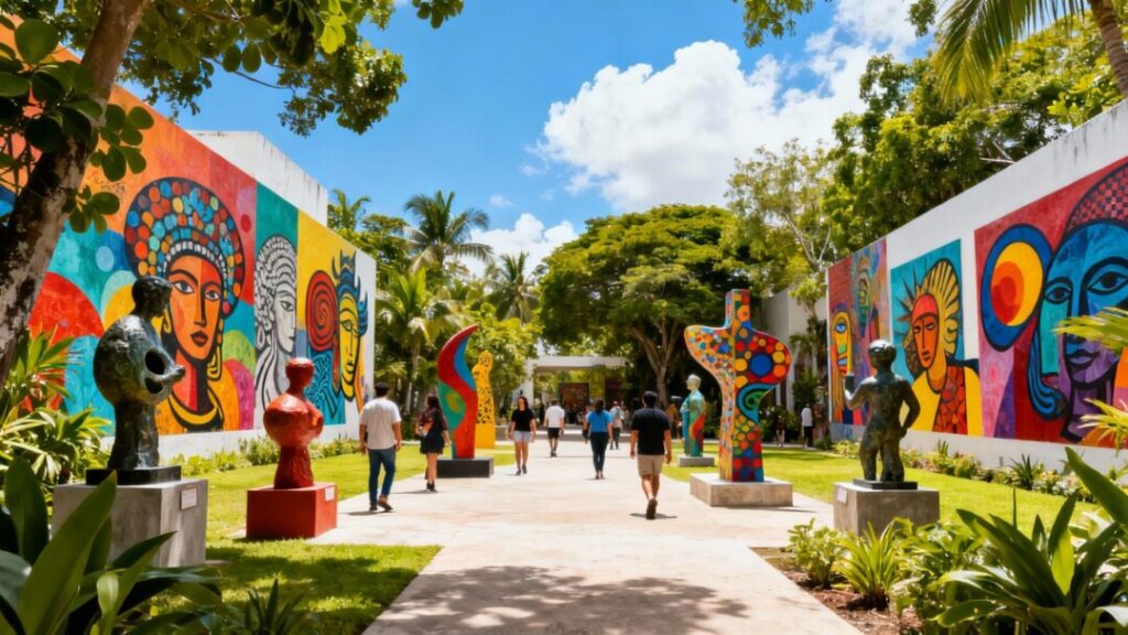 Wynwood art gallery with murals and sculptures.