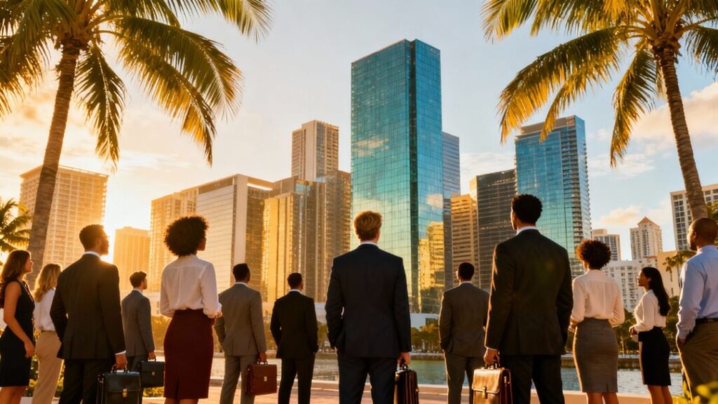 Chinese Investors Show Renewed Appetite for South Florida Real Estate Amidst Legal Challenges South Florida skyline with investors looking towards buildings.