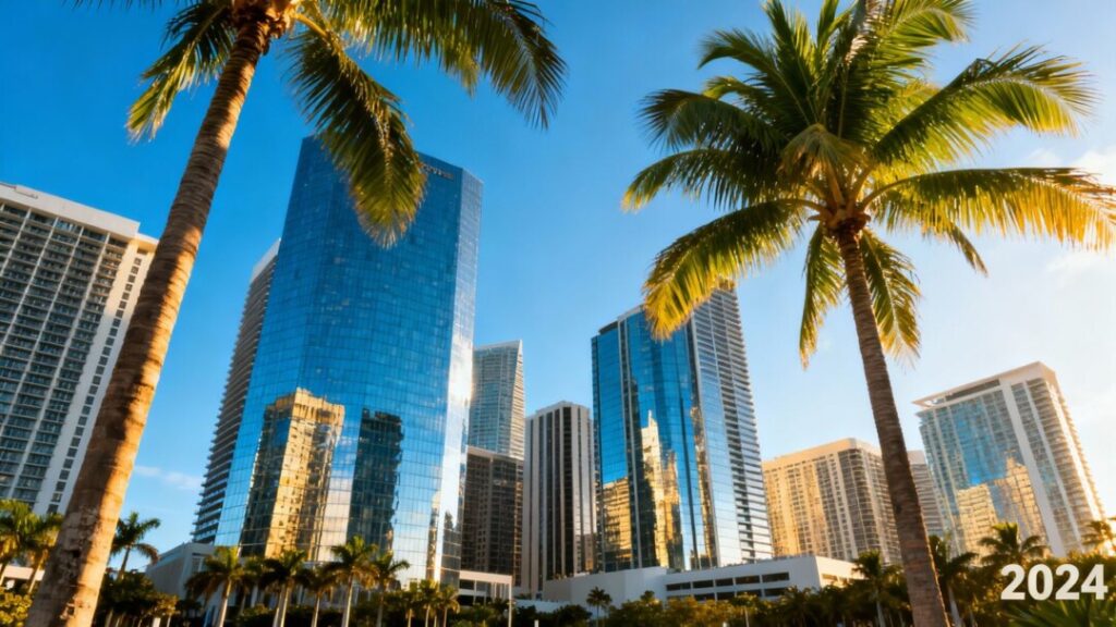 Miami skyline with new commercial skyscrapers in 2024.