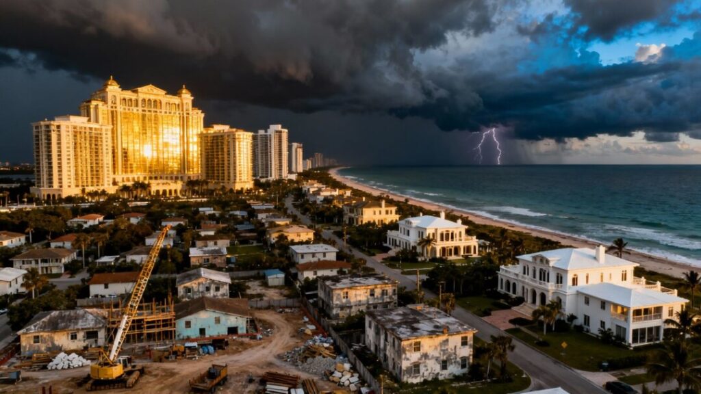 Luxury towers and modest homes on South Florida coast