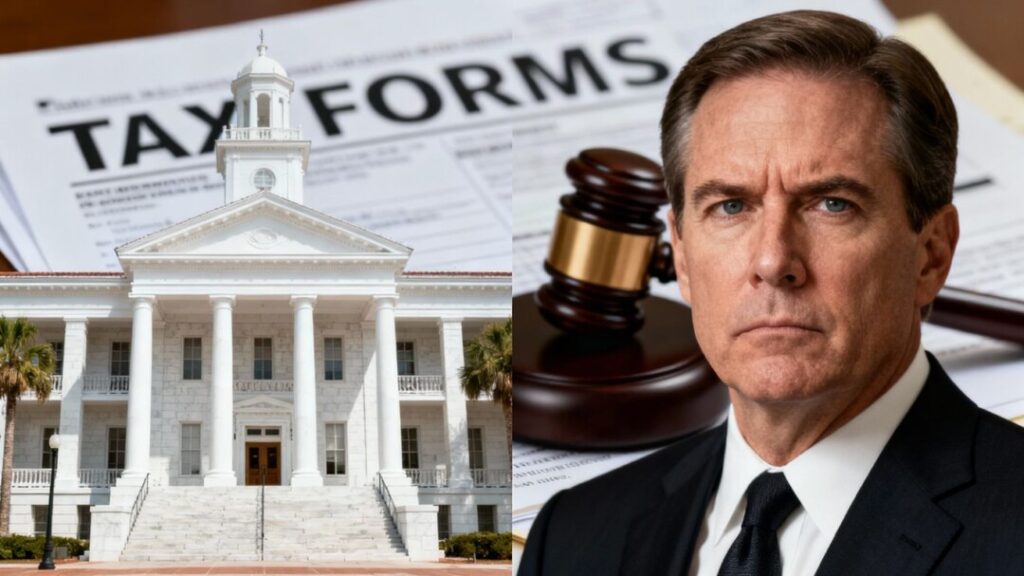 Florida Capitol and governor in property tax debate.