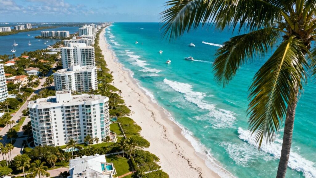 South Florida coastline with luxury condos and beaches.