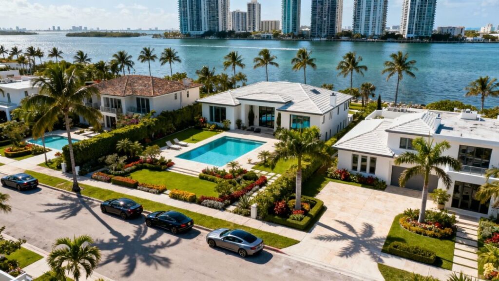 Luxury Miami mansions and high-rise condos by the water