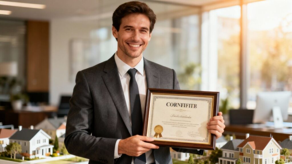 Daniel Lopez holding a realtor designation award.