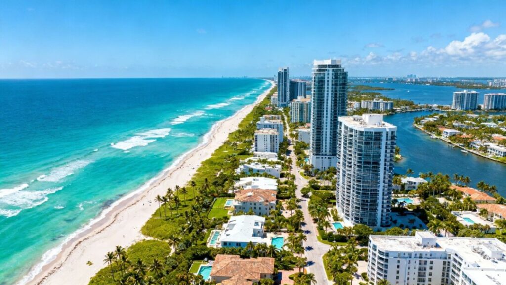 Aristone Capital Dominates Southeast Florida Real Estate Market Southeast Florida coastline with modern buildings and ocean.